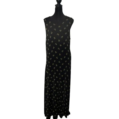 Maxi Vestido Coldwater Creek Estampado Piña Para Mujer L Negro Slinky Cruise Resort Foto 1 de 4