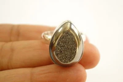 Titanium Mettallic Drusy Druzy Quartz 925 Sterling Silver Ring Size 6 1/4 - Image 1 of 4
