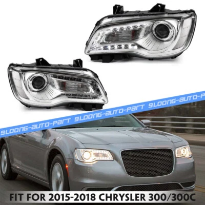 2Pcs For 2015-2023 Chrysler 300 Chrome Halogen Projector Headlight LED DRL LH+RH Foto 1 de 4