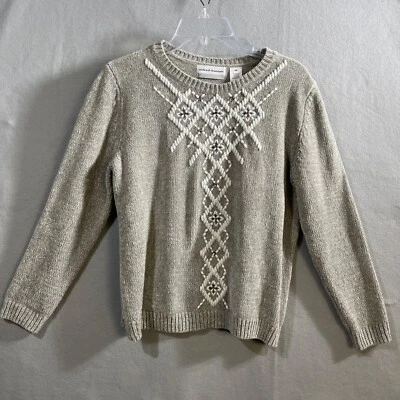 Suéter Vintage Para Mujer Alfred Dunner Años 90 Gris Bordado Cuentas Talla PM Vacaciones Foto 1 de 4