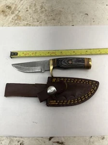 6 INCH Handmade Damascus Steel Hunting Knife Natural Wood & BrassHand W/ Sheath - Picture 1 of 6