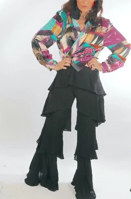 Conjunto de pantalones y collar con volantes de seda de gasa negra talla S Foto 1 de 4