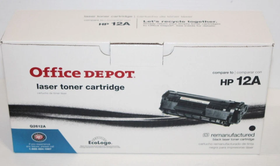 2 Office DEPOT Remanufactured HP Laser Toner Cartridge Hp12a Q2612A