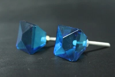 Blue Diamond Cut Glass Door Knobs | Victorian Set of 2 for Cabinets, Wardrobes - Image 1 of 4