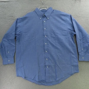 Lands End Shirt Men 2XL 18 Blue Solid Long Sleeve Button Up Dress 34 - Picture 1 of 9