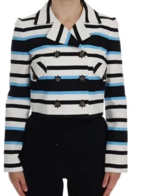 Dolce & Gabbana White Striped Jacket 44 /US 8 Crystal Buttons NWT - MSRP 2700 - Image 1 of 4