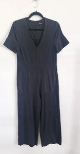 ME + EM black jumpsuit size 6 wide leg cotton stretch v neck pockets cropped - Bild 1 von 8