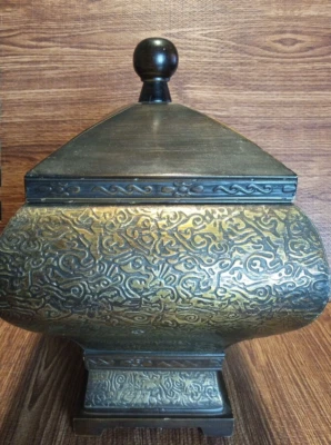 Tabletop Decorative Covered Box & Removable Lid Wood Cover With Laminate Brass - Image 1 of 4