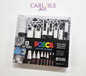 Posca Paint Markers Set of 8 Tip Sizes - White - Picture 1 of 3