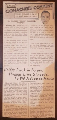 1937 Howie Morenz original two March 11th newspaper articles regarding funeral - Image 1 of 4