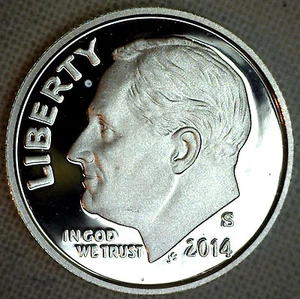 2014 S 90% Silver Proof Roosevelt Dime Ten-Cent Coin 10c from US Mint Proof Set - Picture 1 of 2