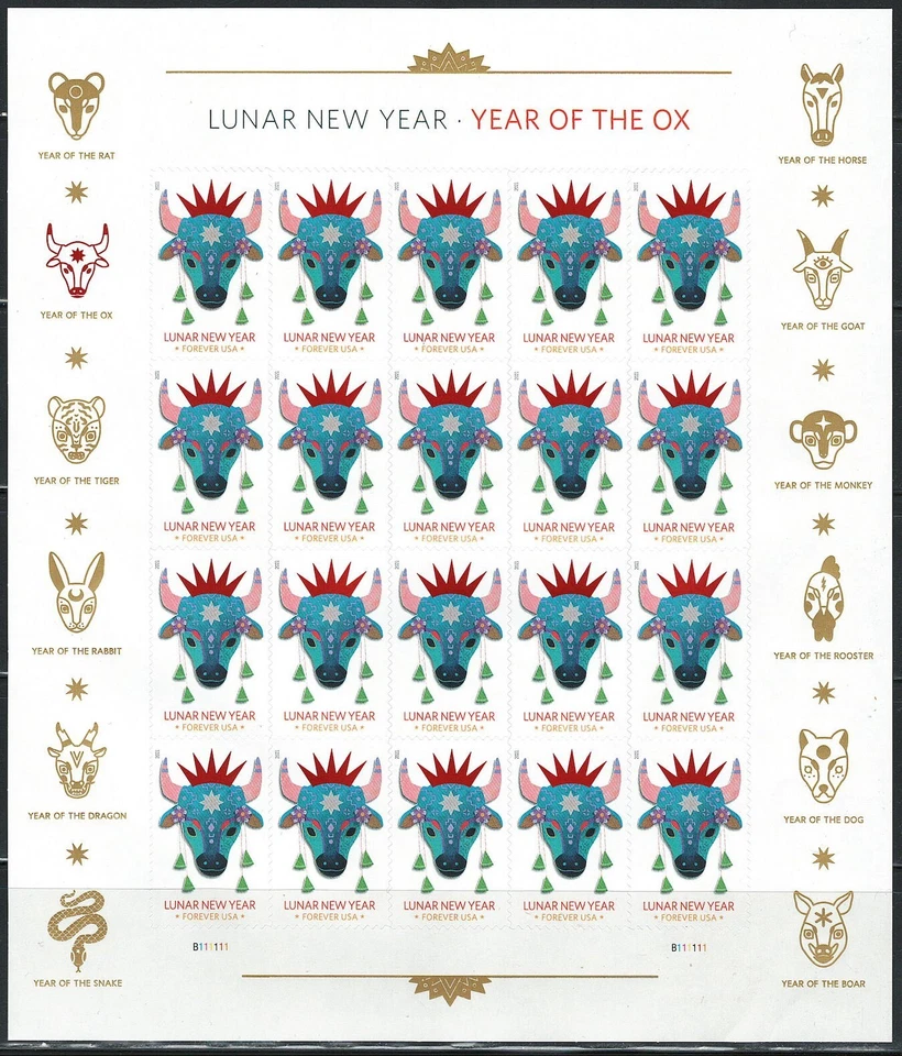 Mint US Year of the Ox Pane of 20 Forever Stamps Scott# 5556 (MNH) - Image 1 of 1
