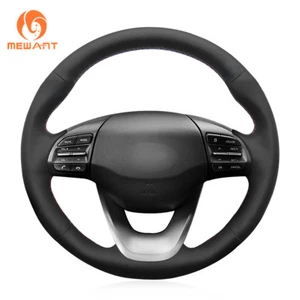 MEWANT DIY Black Genuine Leather Steering Wheel Cover for Hyundai Kona 2018-2020 - Bild 1 von 8