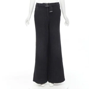 CHANEL Runway cotton black CC chain buckle belt wide leg bell pants FR38 M - Picture 1 of 9