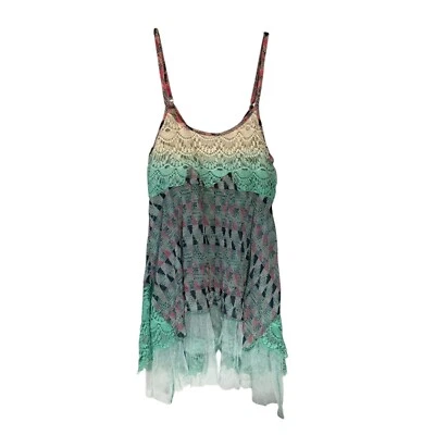 Camiseta sin mangas Gimmicks BKE Y2K para mujer S Babydoll Crochet Encaje Verde Boho Hada Fluida Foto 1 de 4