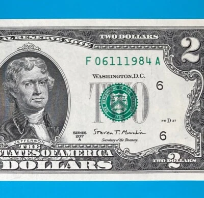 June 11, 1984 / 6 November 1984 (F 06111984 A) BIRTHDAY $2 Two Dollar Bill *UNC* - Image 1 of 4