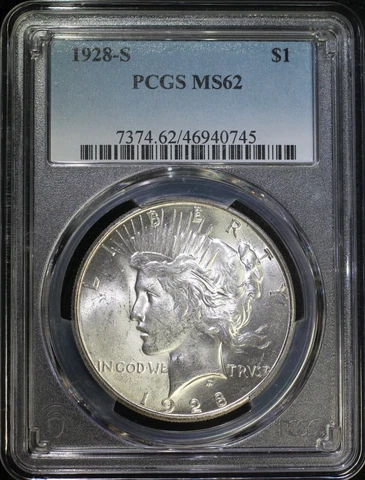 1928 S Peace Silver Dollar PCGS MS62 Lustrous Well Struck Coin Better Date Cover
