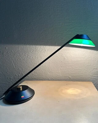 Vintage Post Modern Executive Italian Table Desk Lamp Green Cased Glass - Image 1 of 4