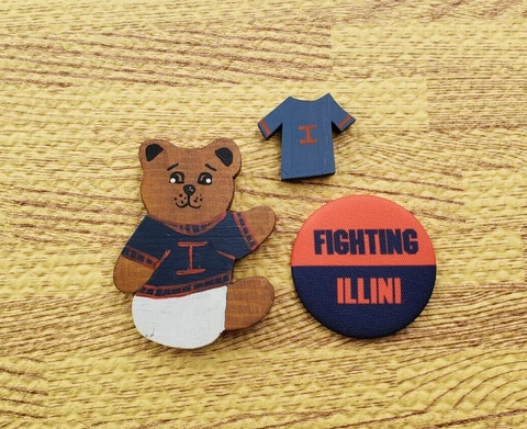 🔥 Illinois Fighting Illini Magnet Lot Of 3 Teddy Bear Jersey Circle Cover