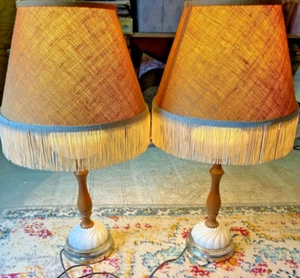 Vintage Lamps with mixed wooden base and fringe retro lampshade -artemis/regency - Picture 1 of 15