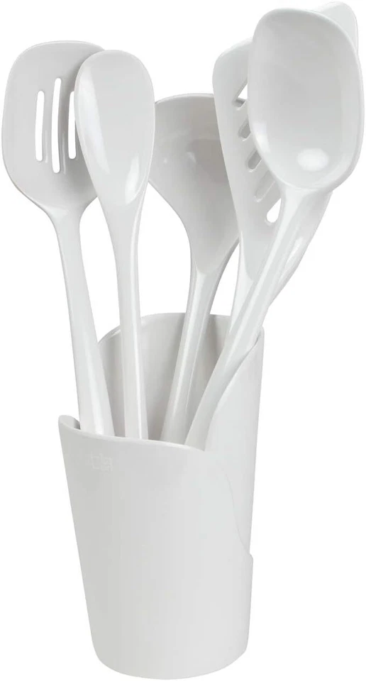 Hutzler Melamine Cooking Utensils and Crock Set 6-pc White