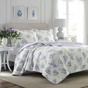 LAURA ASHLEY Keighley Wisteria QUEEN QUILT SET Reversible COTTON Floral - Picture 1 of 12