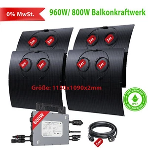 Balkonkraftwerk 960 Watt Flexibel Solarpanel Solaranlage mit 800W Wechselrichter - Bild 1 von 20