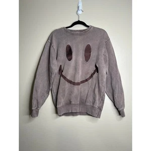 MARKET Sweatshirt Men’s Size Small Brown Smiley Face Logo Crewneck Embroidered - Picture 1 of 4