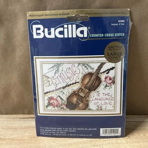 Vtg Bucilla Counted Cross Stitch Kit 41990 Language Love 7x5 Music Violin Fiddle - Picture 1 of 5