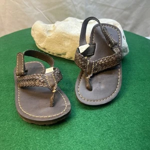 Baby Gap Boy 7/8 Brown Faux Leather Braided Flip Flop Sandals w Strap - Picture 1 of 4