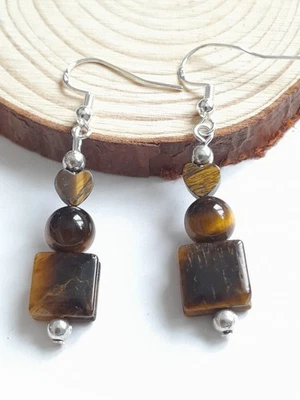Tigers Eye Mixed Beads Earrings in 925 Sterling Silver Hooks  - Image 1 of 4