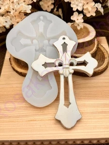 Cross with Fleur de Lis, handmade silicone mold for crafts - Picture 1 of 8