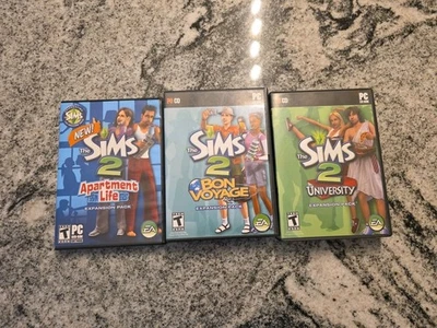 Lot Of 3 The Sims 2 University Expansion Pack  Apartment Life Bon Voyage  EA- PC - Image 1 of 4