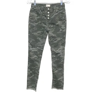 SO Camo Jeans Distressed Raw Hem Cut Off Adjustable Waist Button Fly Girls 12 - Picture 1 of 12