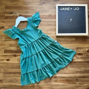 Jane + Jo Short Sleeve Ribbed Knit Cotton Janie Dress - Evergreen Short Sleeve 7 - Picture 1 of 8