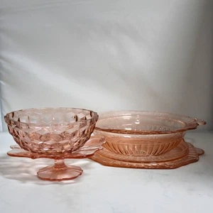 Lote de 4 anclas Hocking: 2 cuencos de vidrio, plato para pasteles y pedestal - Imagen 1 de 4