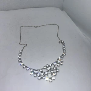 STERLING SILVER CLEAR RHINESTONE NECKLACE 16 INCHES 925 - Picture 1 of 8