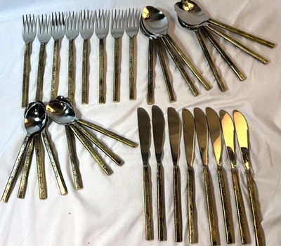 SET POSATE ACCIAIO INOX 32 PZ NUOVO FORGIATO A MANO FINITURA BRONZO - SPEDIZIONE GRATUITA - Immagine 1 di 4