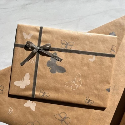 Wrapping Paper Silver White Butterfly 50CM Wide Eco Friendly, 100% Recycled - Image 1 of 4