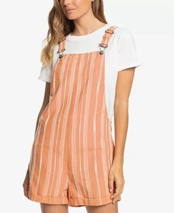 Roxy Silver Sky Striped Shortalls Jumper Size S Orange White Summer Spring Boho - Picture 1 of 9