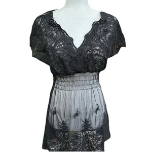 Vertigo Paris Dress Womens L Sheer Black Lace Babydoll Surplice Overlay NWT $170 - Picture 1 of 24