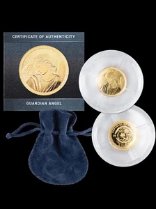 Moneta da 25 dollari in oro puro 24k 2025 Liberia oro angelo custode - Foto 1 di 5