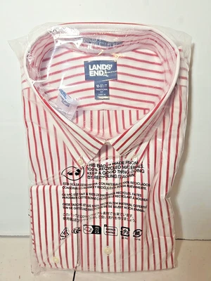 LANDS' END No Iron Red Stripe Long Sleeve Dress Shirt  Men 18-37  Tall - Image 1 of 4