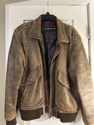 Chaqueta de vuelo Wear Me Out de cuero marrón tostado talla 40 envejecida de colección Foto 1 de 4