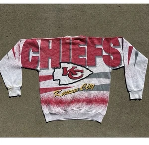 Vtg 1994 Kansas City Chiefs AOP Crewneck Sweatshirt Size L Made In USA 22p 25 L - Picture 1 of 4