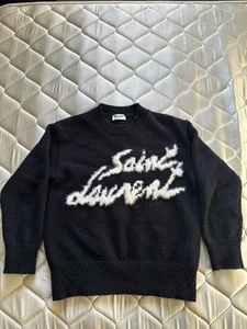 Saint Laurent Black & White Fluffy Longsleeve Sweater - Picture 1 of 3