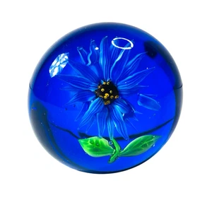 Vintage Glas Briefbeschwerer Kobaltblau Blume 3" - Bild 1 von 6