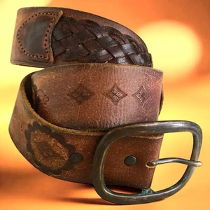 Cinturón Abercrombie & Fitch Mujer PEQUEÑO Cuero Marrón Trenzado Latón Repujado Hebilla - Imagen 1 de 6