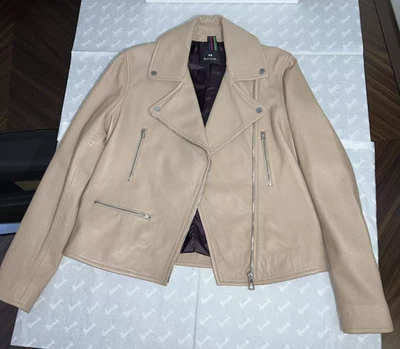 Paul Smith PS  Cream Biker Leather Jacket Blazer Size L RRP £850 NEW - Image 1 of 4