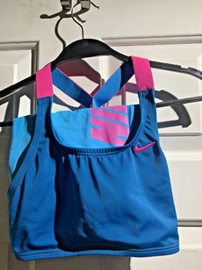 Nike Rift Prism Cross-back Top & Shorts Set Blue & Pink Trim Large Style  -9475 - Picture 1 of 5